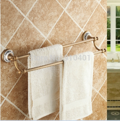 Wholesale And Retail Promotion Wall Mounted Ceramic Style Antique Brass Towel Rack Holder With Dual Towel Bars