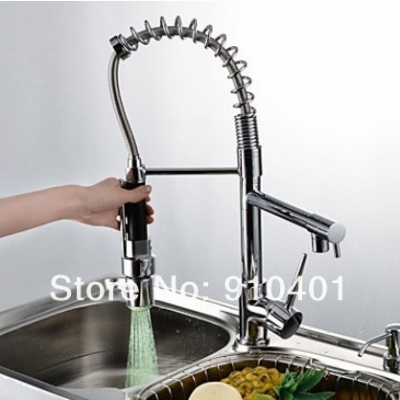 Wholesale / Retail NEW 3 Color Changing LED Chrome Brass Pull Out Water Power Kitchen Faucet Vessel Sink Mixer Tap [Hot sale -3143|]