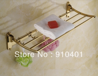Wholesale And Retail Promotion Luxury Golden Brass Bathroom Towel Rack Holder Bathroom Shelf With Hooks Hangers [Towel bar ring shelf-5009|]