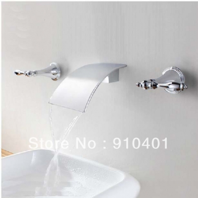 Wholesale And Retail Promotion Luxury Wall Mounted Bathroom Waterfall Chrome Finish Sink Mixer Tap Dual Handles [Chrome Faucet-1682|]