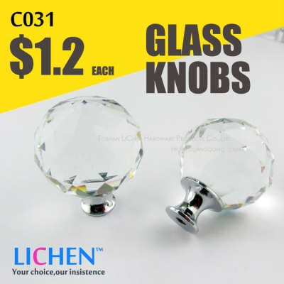 China factory LICHEN C031 Glass knobs knob handle for Drawer Cupboard Armoire Door Aluminium alloy k9 Crystal [Furniture Knob(Glass Knob)-97|]