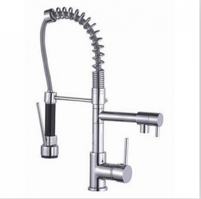 Factory Direct Sell Solid Brass Kitchen Faucet. Spring Hot & Cold Water Tap.Two Spouts Kitchen Mixer Tap. [Chrome Faucet-1079|]