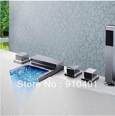 Wholesale / Retail Promotion Deck Mounted Chrome Waterfall Bathroom Tub Faucet Bath Mixer Tao Color Changing LED [5 PCS Tub Faucet-68|]