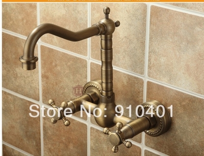 Wholesale And Retail Promotion Antique Brass Wall Mounted Bathroom Kitchen Faucet Spout Sink Mixer Tap 2 Handle [Antique Brass Faucet-310|]