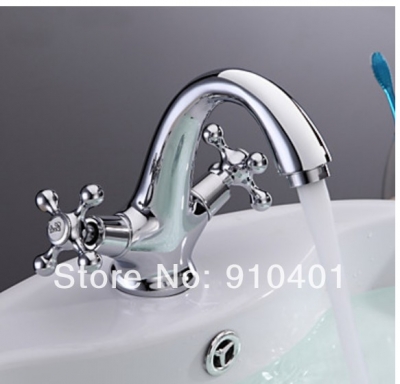 Wholesale And Retail Promotion Deck Mounted Roman Style Bathroom Basin Faucet Dual Cross Handles Sink Mixer Tap [Chrome Faucet-1358|]