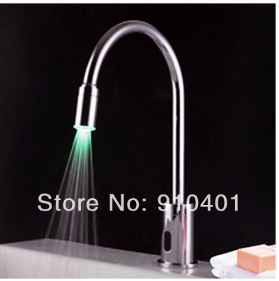 Wholesale And Retail Promotion Luxury Deck Chrome Brass Green Color Bathroom Sink Faucet Sense Sink Faucet Tap [LED Faucet-3155|]