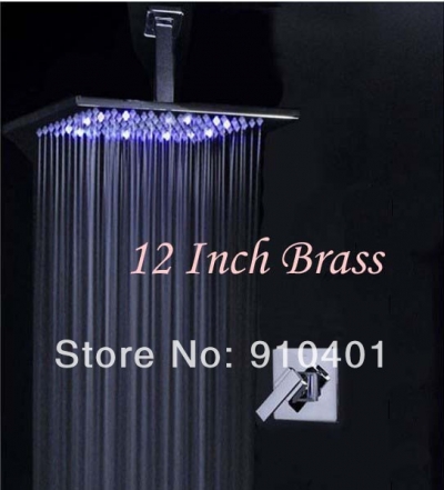 Wholesale And Retail Promotion Modern Square Celling Mounted 12" Rain LED Shower Faucet Single Handle Mixer Tap [LED Shower-3298|]