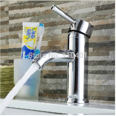 Wholesale And Retail Promotion NEW Deck Mounted Chrome Brass Bathroom Basin Faucet Single Handle Hole Mixer Tap [Chrome Faucet-1764|]