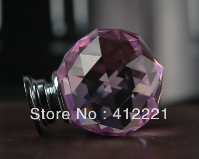 Fashion Modern - 10 Pcs 30mm Crystal Pink Stone Small Handle Knob in Chrome [CrystalDoorknob&Furniturehandle-145|]