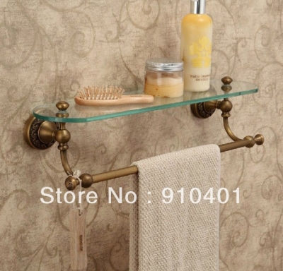 Wholesale / Retail Promotion Bathroom Antique Brass Glass Cosmetic Commodity Shelf Towel Rack Holder W/ Bar [Storage Holders & Racks-4317|]