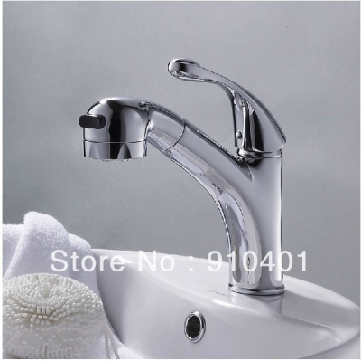 Wholesale And Retail Promotion Deck Mounted Chrome Brass Pull Out Bathroom Basin Faucet Dual Sprayer Mixer Tap [Chrome Faucet-1285|]