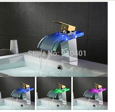 Wholesale And Retail Promotion LED Color Changing Waterfall Bathroom Basin Faucet Single Handle Hole Mixer Tap [LED Faucet-3226|]