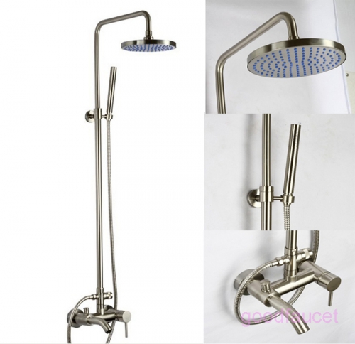 Wholesale And Retail Promotion Luxury Brushed Nickel Bathroom 8" Rain Shower Head & Bathtub Faucet Shower Set