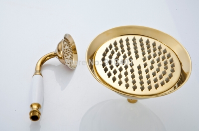 Wholesale And Retail Promotion Luxury Ti-PVD Golden Brass Rain Shower Head With Hand Shower Wall Mounted Shower [Shower head &hand shower-4076|]