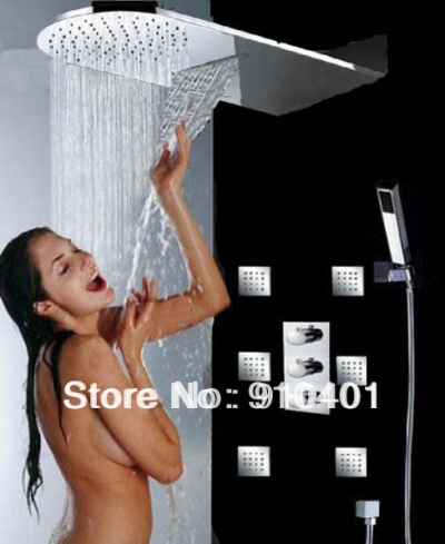 Wholesale And Retail Promotion Luxury Waterfall Rainfall Shower Head Thermostatic Shower Valve W/ Jets Sprayer [Chrome Shower-2382|]
