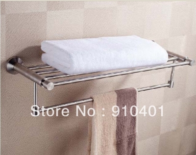 Wholesale And Retail Promotion Modern Brushed Nickel Solid Brass Wall Mounted Clothes Towel Racks Shelf W/ Bar [Towel bar ring shelf-4962|]