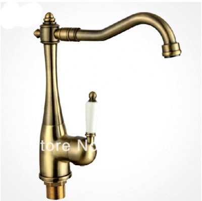 Wholesale And Retail Promotion NEW Antique Bronze Bathroom Kitchen Faucet Swivel Spout Mixer Tap Ceramic Handle [Antique Brass Faucet-383|]