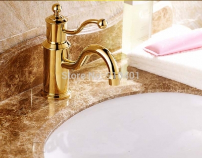 Wholesale And Retail Promotion NEW Golden Brass Bathroom Single Handle Hole Vanity Sink Mixer Tap Deck Mounted [Golden Faucet-2770|]