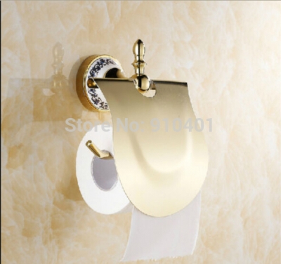 Wholesale And Retail Promotion NEW Golden Brass Ceramic Wall Mount Bathroom Toilet Paper Holder Tissue Holder [Toilet paper holder-4586|]