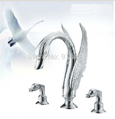 Wholesale And Retail Promotion NEW Luxury Chrome Brass Bathroom Swan Faucet Bathtub Sink Mixer Tap Widespread [Chrome Faucet-1730|]