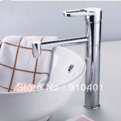 Wholesale And Retail Promotion NEW Tall Chrome Brass Bathroom Faucet Swivel Spout Sink Mixer Tap Single Handle [Chrome Faucet-1251|]