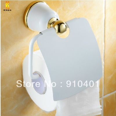 Wholesale And Retail Promotion White Painting Brass Wall Mounted Flower Toilet Paper Tissue Roll Holder W/Cover [Toilet paper holder-4657|]