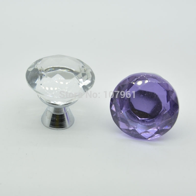 white diamond shaped clear glass crystal cabinet knob 28g high brow design 10pcs diameter 30mm [Modernfurniturehandlesandknobs-67|]