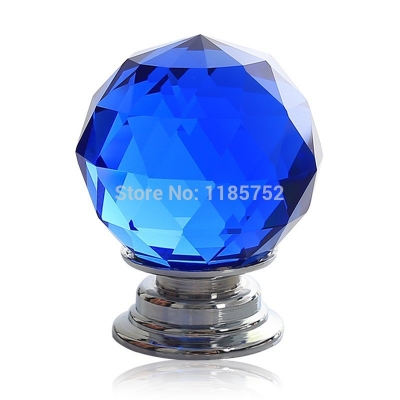 Free Shipping Sparkle Blue Glass Crystal Cabinet Pull Drawer Handle Kitchen Door Knob Home Furniture Knob 10PCS Diameter 30mm [Knobs-41|]