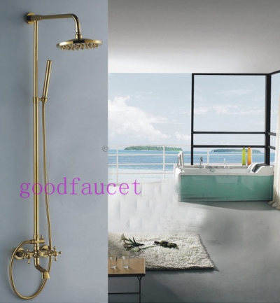 Rainfall shower faucet set with slide bar tub faucet mixer +handheld shower wall mount golden finish [Golden Shower-2983|]