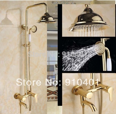 Wholesale And Retail Promotion Euro Classic Golden Brass Rain Shower Mixer Tap Bath Tub Faucet Single Handle [Golden Shower-2958|]
