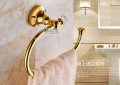 Wholesale And Retail Promotion Golden Brass Bathroom Towel Rack Holder Round Towel Ring Hanger Crystal Hooks