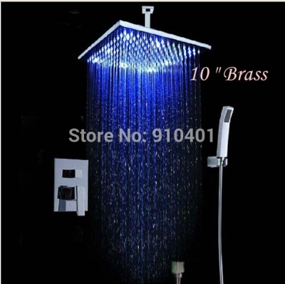 Wholesale And Retail Promotion LED Color Changing 10" Brass Shower Head Shower Arm Valve With Hand Showre Set