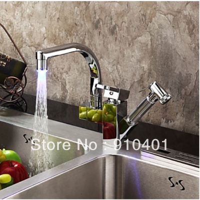 Wholesale And Retail Promotion LED Colors Polished Chrome LED Kitchen Bar Sink Faucet Swivel Spout Mixer Tap [LEDFaucet-3547|]