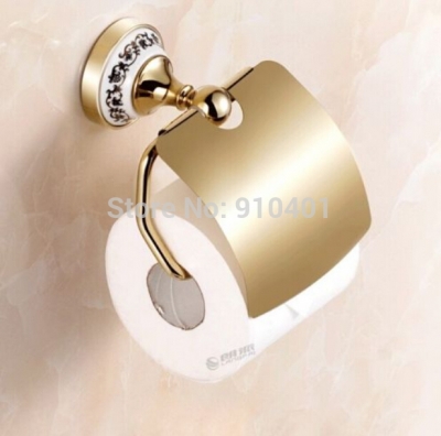 Wholesale And Retail Promotion NEW Modern Golden Brass Toilet Paper Holder With Cover Ceramic Base Tissue Bar [Toilet paper holder-4726|]