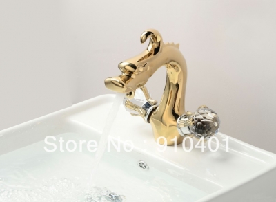 Wholesale and Retail Promotion NEW Polished Golden Bathroom Basin Dragon Faucet Dual Crystal Handle Mixer Tap [Golden Faucet-2814|]
