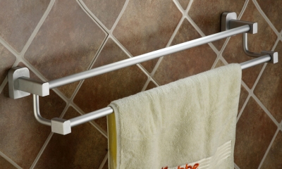 aluminum double rod towel holder rack shelf bathroom hardware accessories bathroom towel [BathroomHardware-57|]