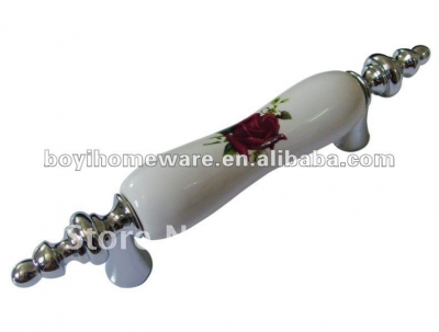 luxury rose pattern ceramic handles furniture window handle top door knobs and handles flush pull handles 50pcs/lot D58-PC [SilverZincAlloyHandlesandKnobs-467|]