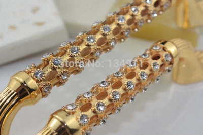 Fashion 6pcs 96mm Yellow Gold Drawer Knobs Crystal Diamond Porcelain Dresser Pulls (L:150mm D:12mm H:30mm) [HighQualityHandle-152|]