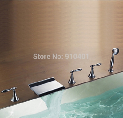 Luxury Waterfall Bathroom Tub Faucet Widespread Sink Mixer Tap W/ Hand Shower