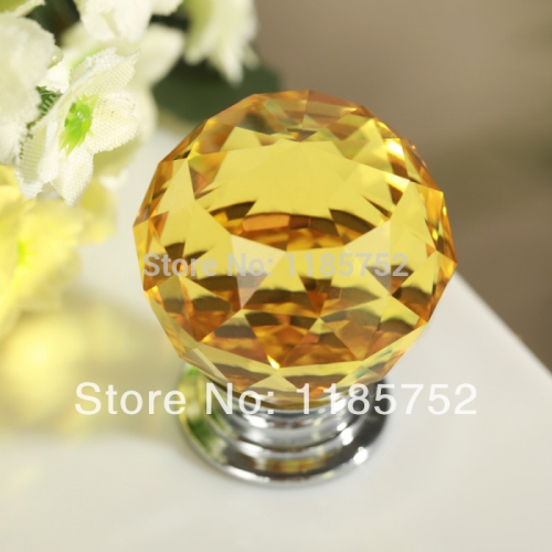 Top Quality 40mm Zinc Alloy Crystal Ball Sparkle Glass Cabinet Knobs Handles Drawer Cupboard Door Pulls Yellow 5PCS/LOT