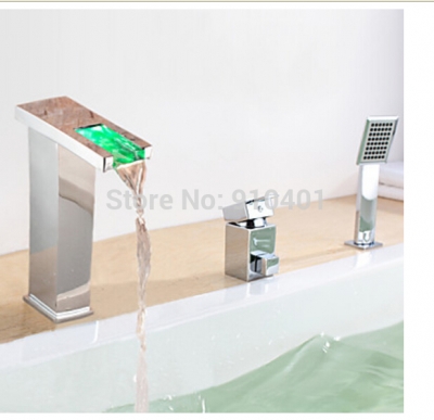 Wholesale And Retail Promotion Deck Mounted Waterfall Bathroom Tub Faucet 3 PCS Sink Mixer Tap With Hand Shower