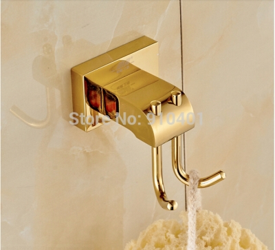 Wholesale And Retail Promotion Golden Brass Square Wall Mounted Bathroom Row Hook Towel Clothes Hat Dual Pegs [Hook & Hangers-3132|]