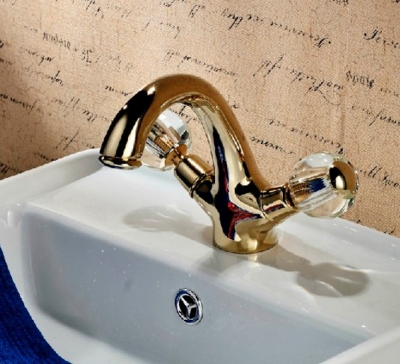 Wholesale And Retail Promotion Luxury Bathroom Basin Faucet Dual Handles Vanity Sink Mixer Tap Golden Finish [Golden Faucet-2812|]