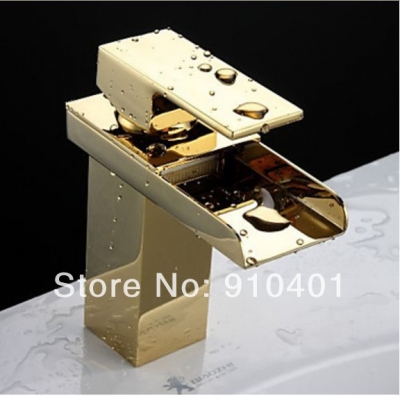 Wholesale And Retail Promotion Luxury Golden Finish Solid Brass Bathroom Waterfall Basin Faucet Single Hanlde [Golden Faucet-2860|]