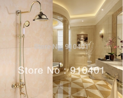 Wholesale And Retail Promotion NEW Luxury Golden Brass Wall Mounted Rain Shower Faucet Set Tub Mixer Tap Shower [Golden Shower-2954|]