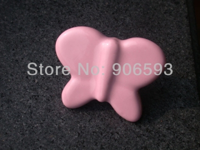 12pcs lot free shipping Pink porcelain pink sweet butterfly cartoon cabinet knob\\porcelain handle\\porcelain knob