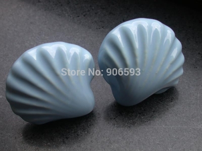 24pcs lot free shipping Porcelain Ocean blue shell cartoon cabinet knob\\zinc alloy base chrome plate\\furniture knob\\cabinet pull