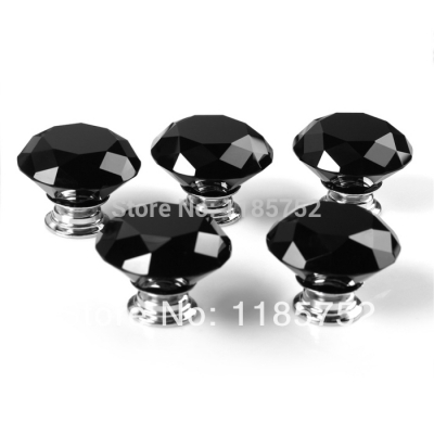 HOT New 2014 5pcs/lot 40mm Black Acrylic Diamond Shaped Door Pulls Knobs Drawer Cabinet Wardrobe Cupboard Handles+Screw Set [Knobs-7|]