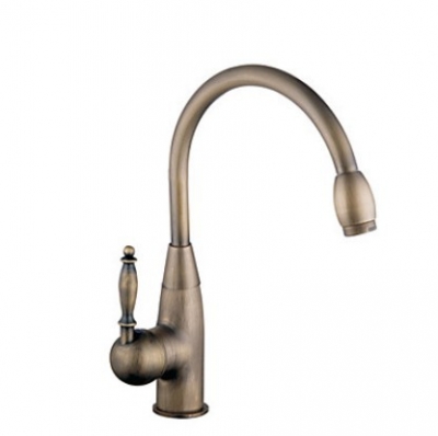 High quality Antique Bronze Swivel Spout Kitchen Bar Sink Faucet Vessel Mixer Solid Brass Tap [Antique Brass Faucet-437|]