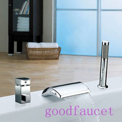 Modern 3pcs Brass Bathroom Bathtub Faucet Set Waterfall Mixer Tap With Handshower Chrome Finish [Chrome Faucet-1775|]